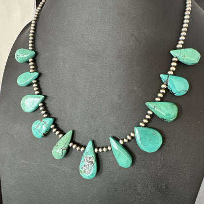 Blue Turquoise Navajo Pearls Sterling Silver  20" Necklace 19509