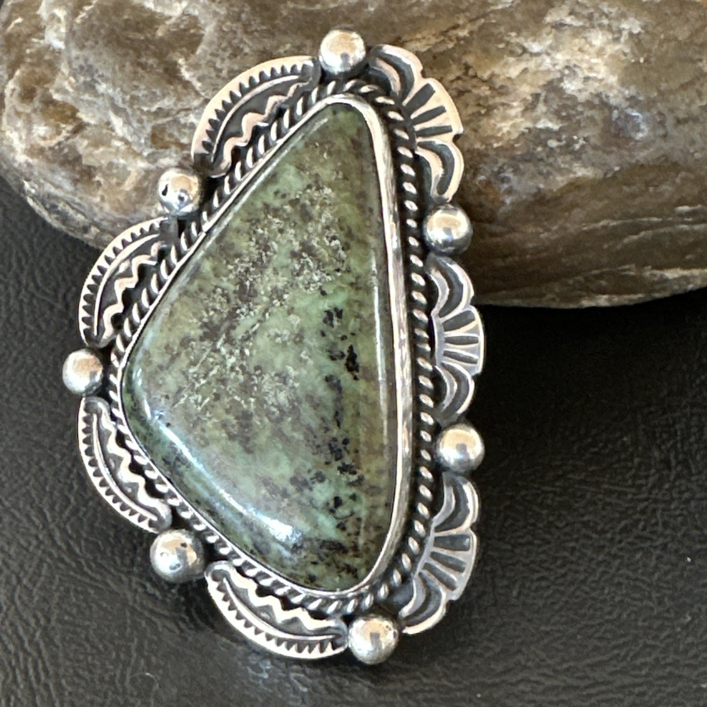 H Joe Mens Womens Navajo Sterling Silver Green Turquoise Ring Size 9 19357