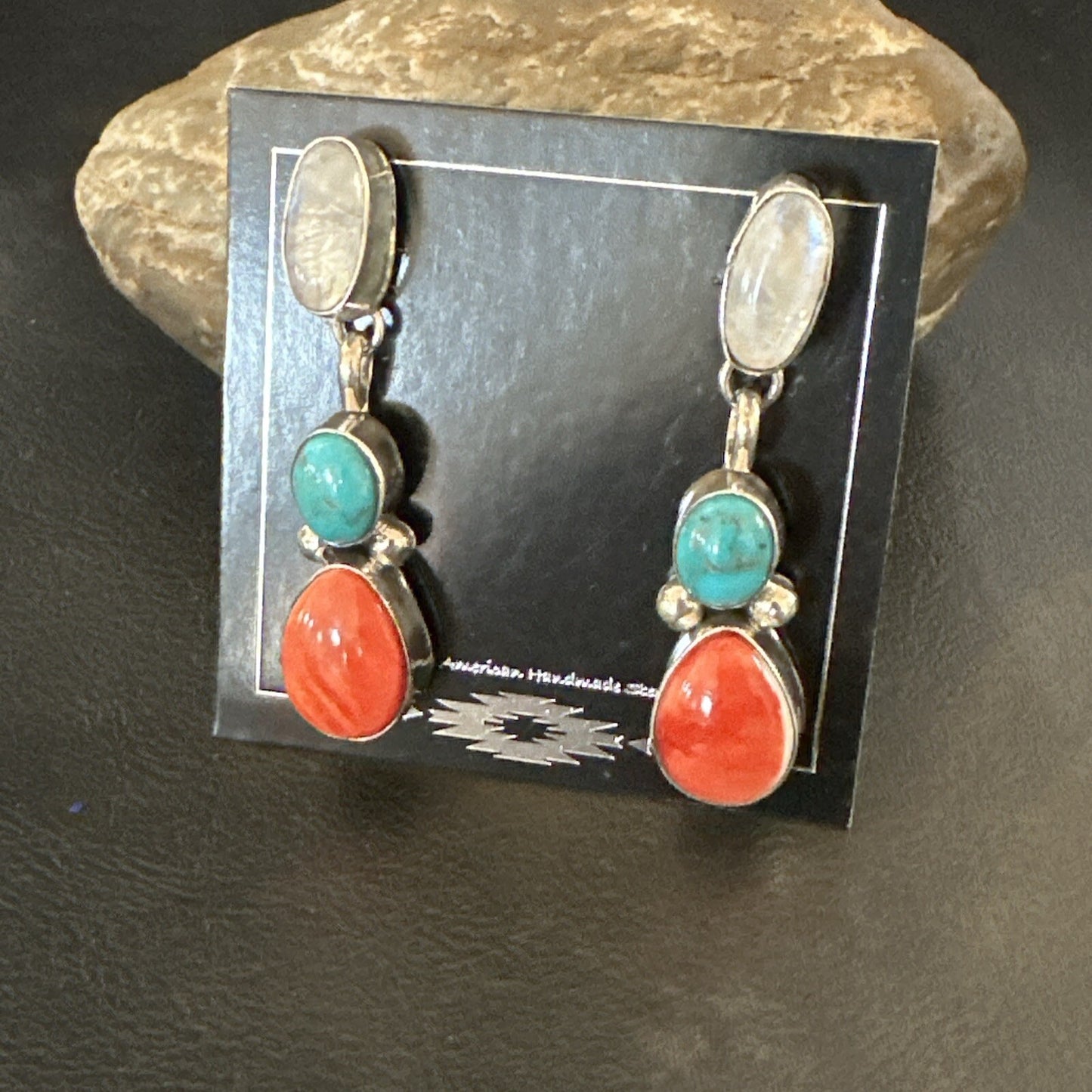 Turquoise Spiny MultiColor Navajo Sterling Silver Inlay Earrings 18353