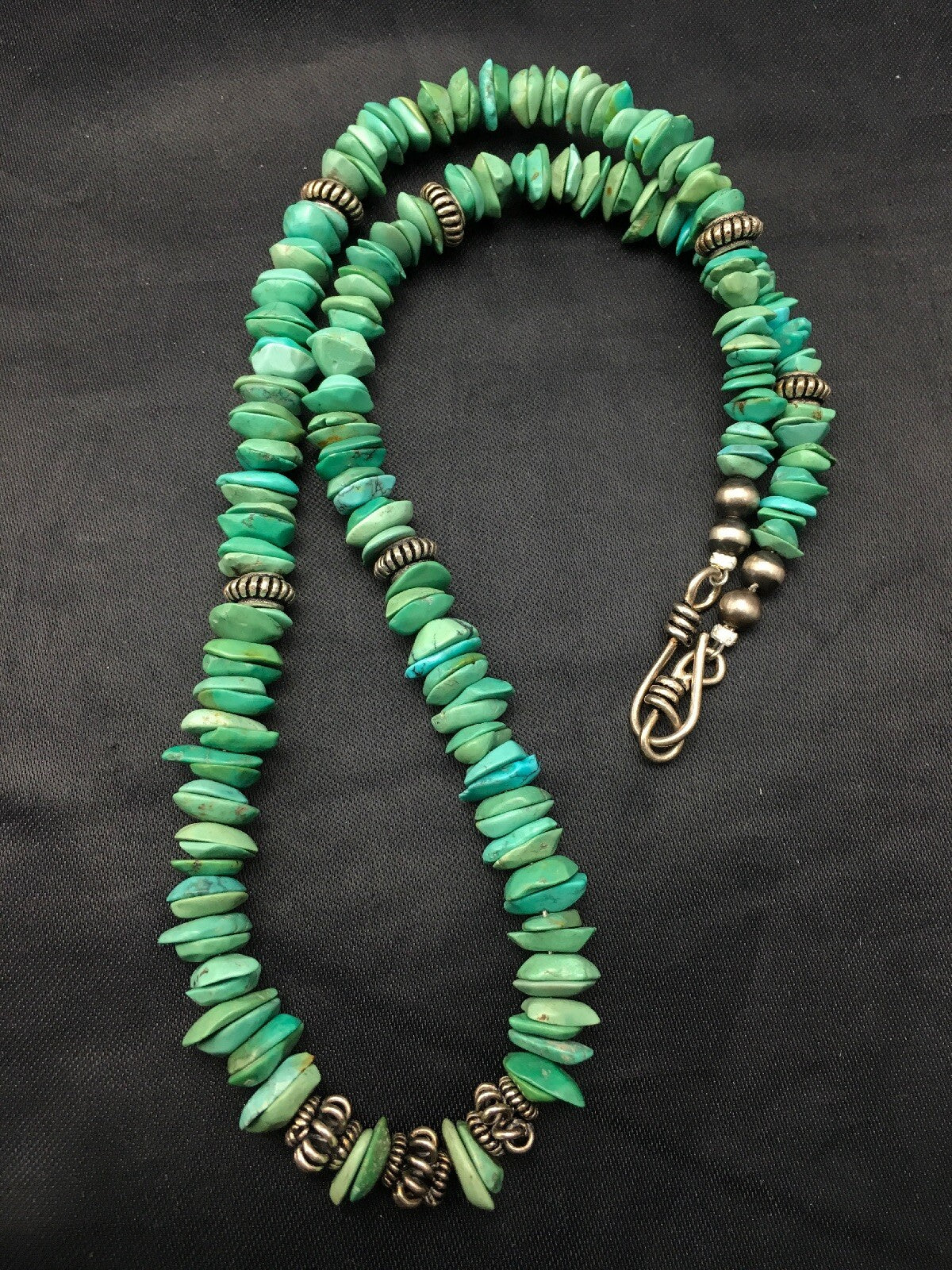 Turquoise Navajo Sterling Silver Vintage Necklace 17" 04344