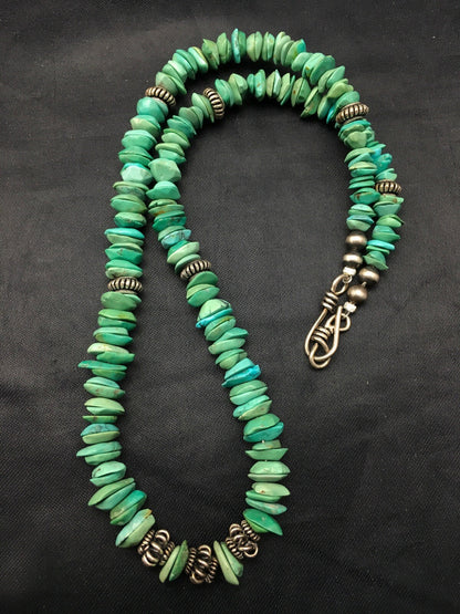 Turquoise Navajo Sterling Silver Vintage Necklace 17" 04344