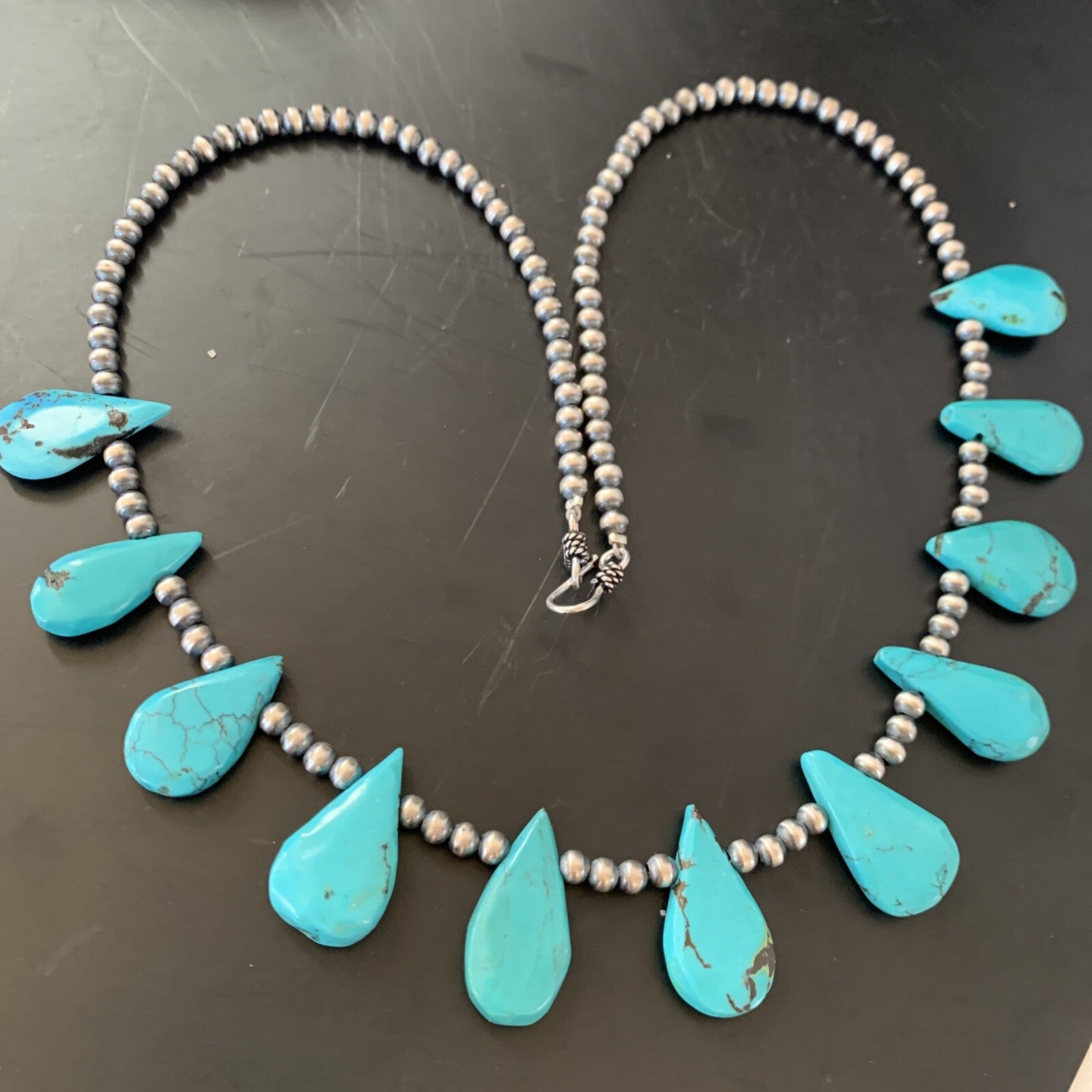 Blue Turquoise Navajo Pearls Sterling Silver Necklace 11480