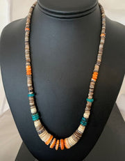 Navajo MultiColor Shell Necklace Graduated 20" | Sterling Silver | Authentic Native American Handmade | 927