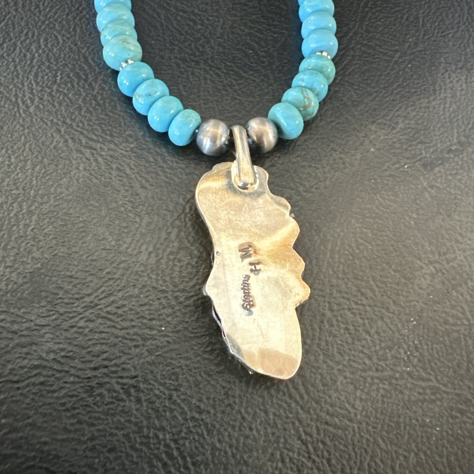 Mens Feather Turquoise Pendant Navajo Sterling Silver Necklace 18061