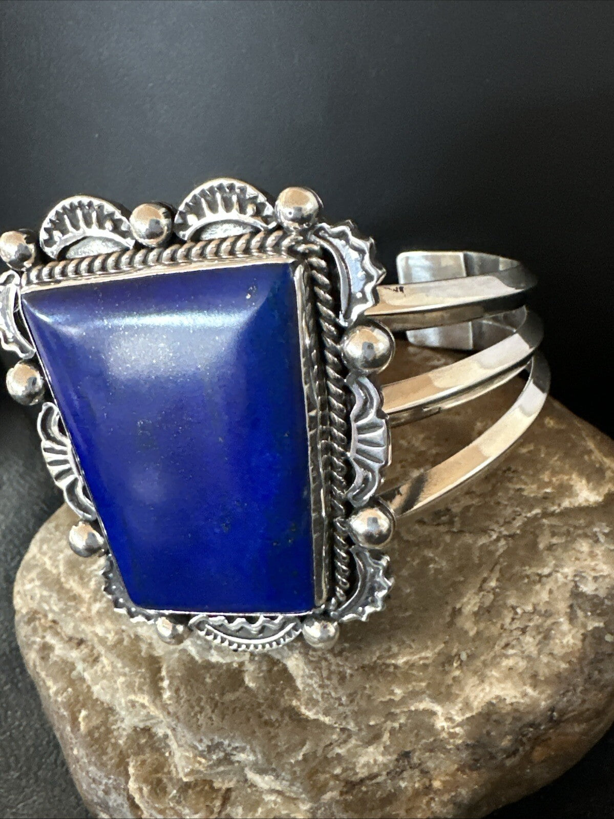 Native Mens Blue Lapis Lazuli Sterling Silver Cuff Bracelet 8" 18602
