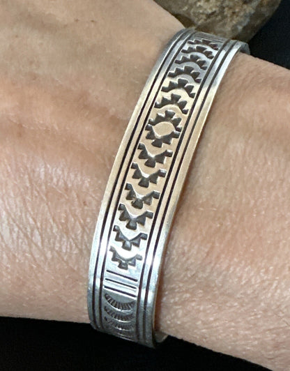 Stamped Cuff Bracelet Native American Navajo Sterling Silver 18119