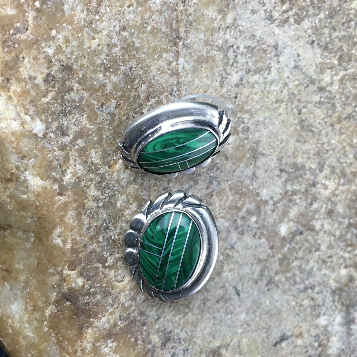 Green Malachite Southwetsern Navajo Sterling Silver Inlay Earrings 01987