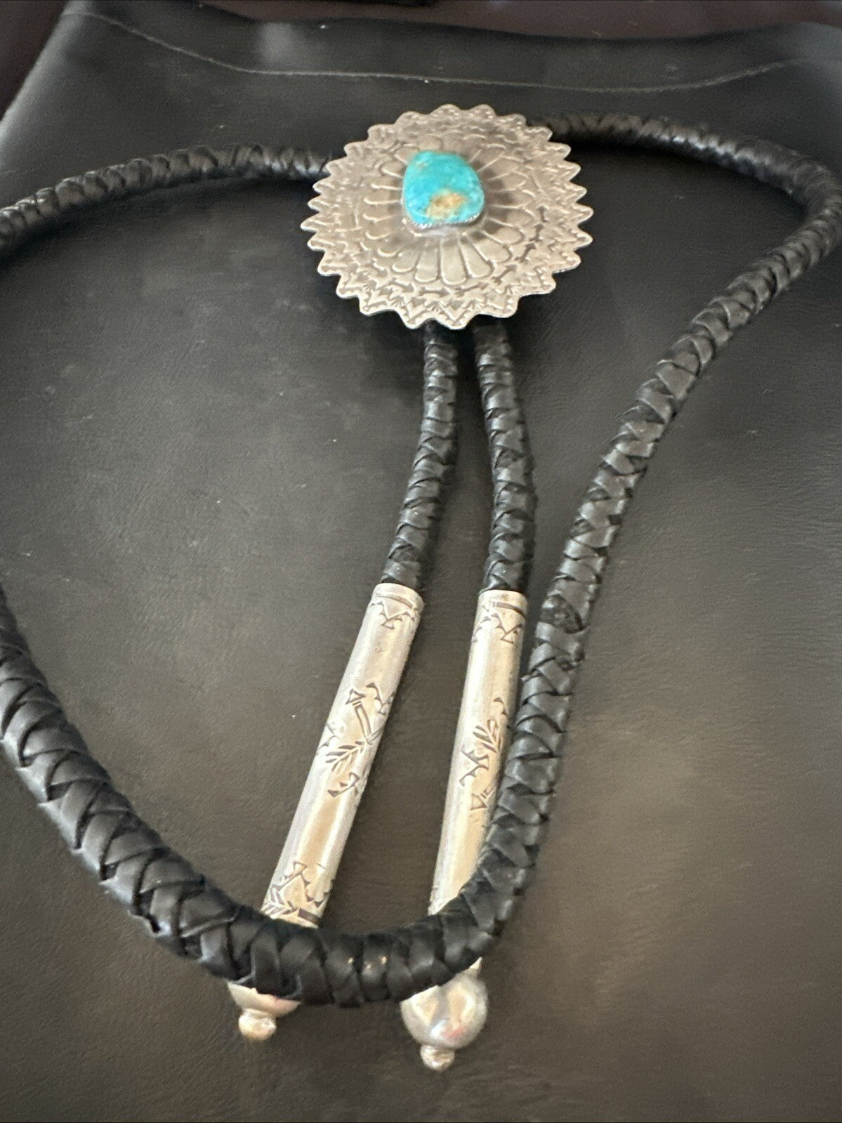XXL Mens Blue Kingman Turquoise Navajo Sterling Silver Bolo Tie 4" 18689