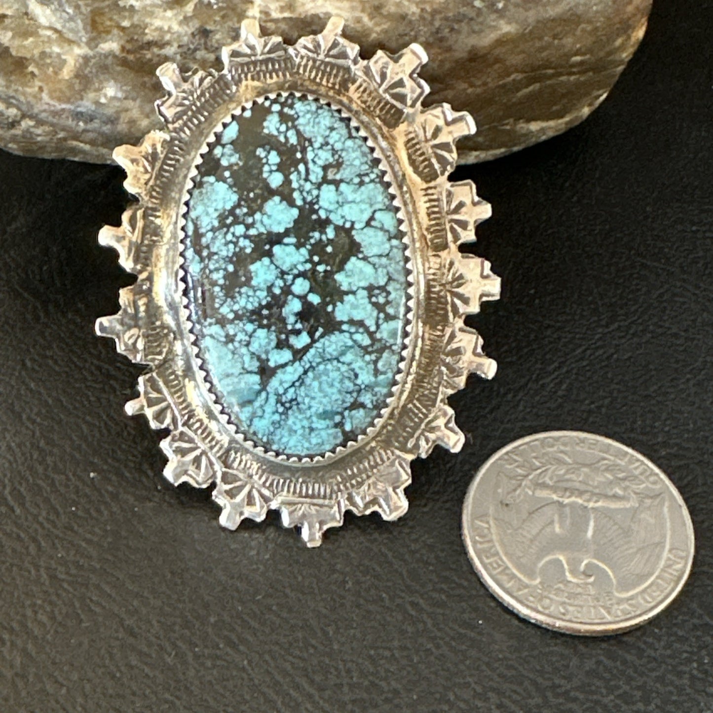 Blue Spiderweb Turquoise Navajo Sterling Silver Ring Size 5.5 19108