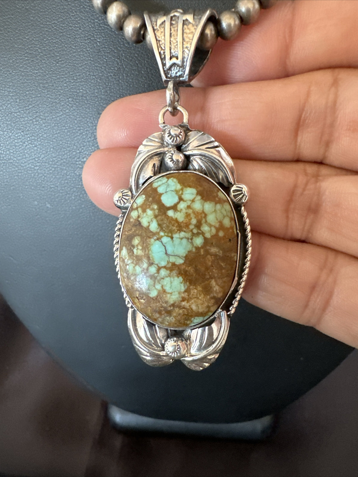 Mens Blue Turquoise#8 Pendant Navajo Sterling Silver Necklace 18080