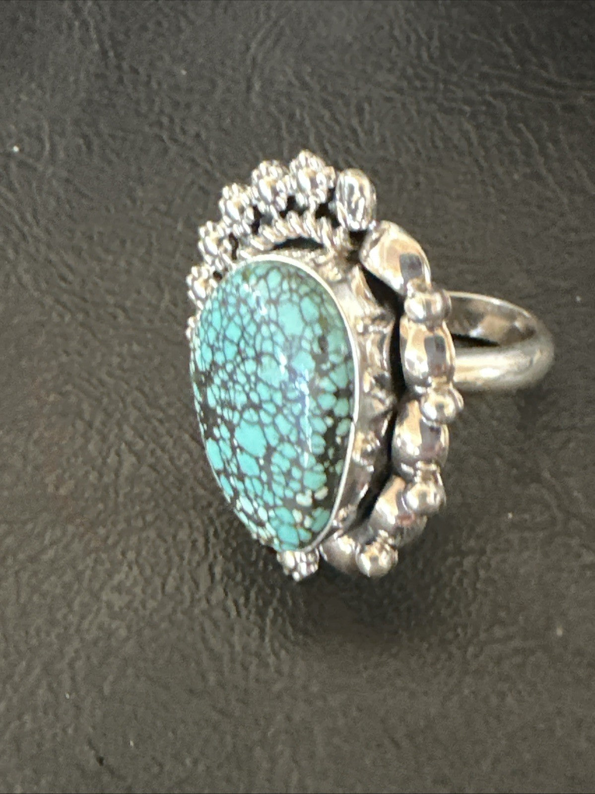 Navajo Sterling Silver Spiderweb Turquoise Ring Sz 8 19617