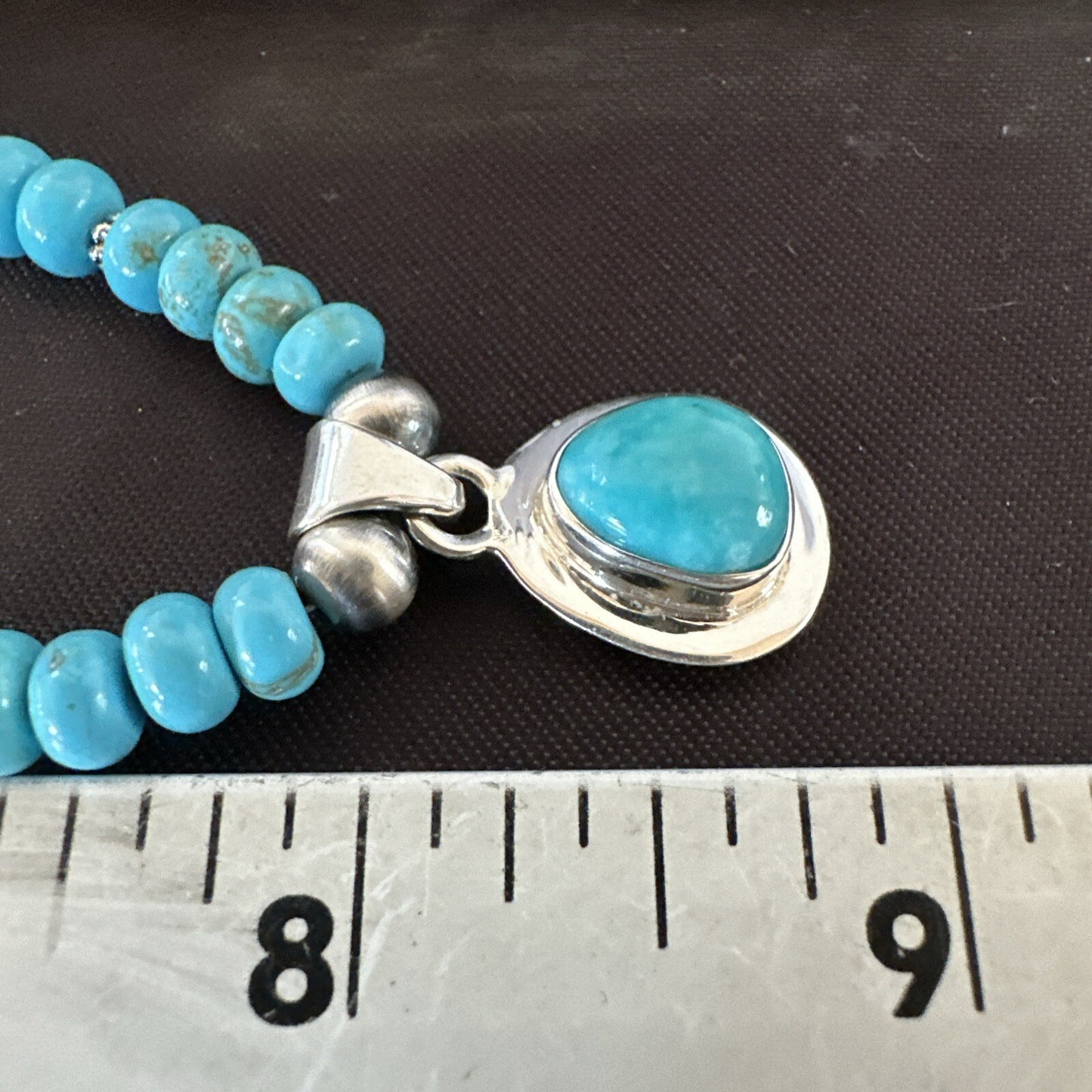 Mens Blue Kingman Turquoise Pendant Navajo Sterling Silver Necklace 21" 17904