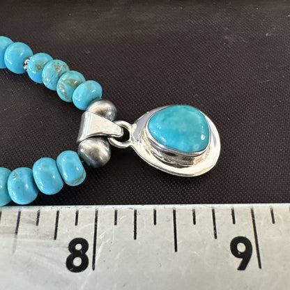 Mens Blue Kingman Turquoise Pendant Navajo Sterling Silver Necklace 21" 17904