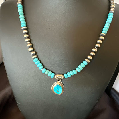 WoMens Blue Kingman Turquoise Pendant Navajo Sterling Silver Necklace 21" 18417