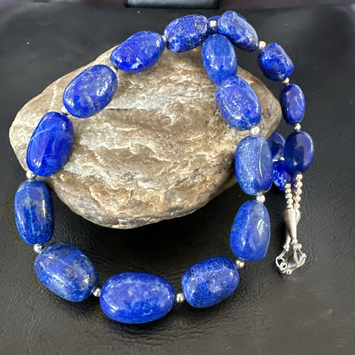 Mens Womens Lapis Lazuli Navajo Sterling Silver 21” Necklace 17750