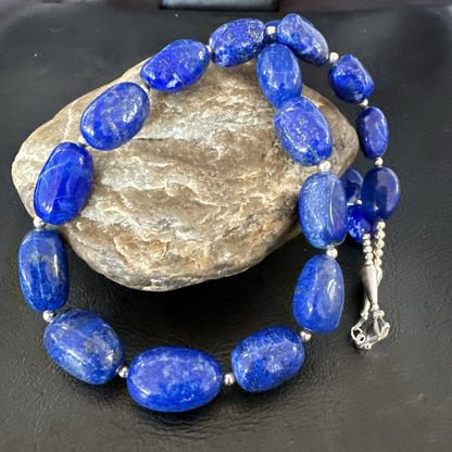 Mens Womens Lapis Lazuli Navajo Sterling Silver 21” Necklace 17750