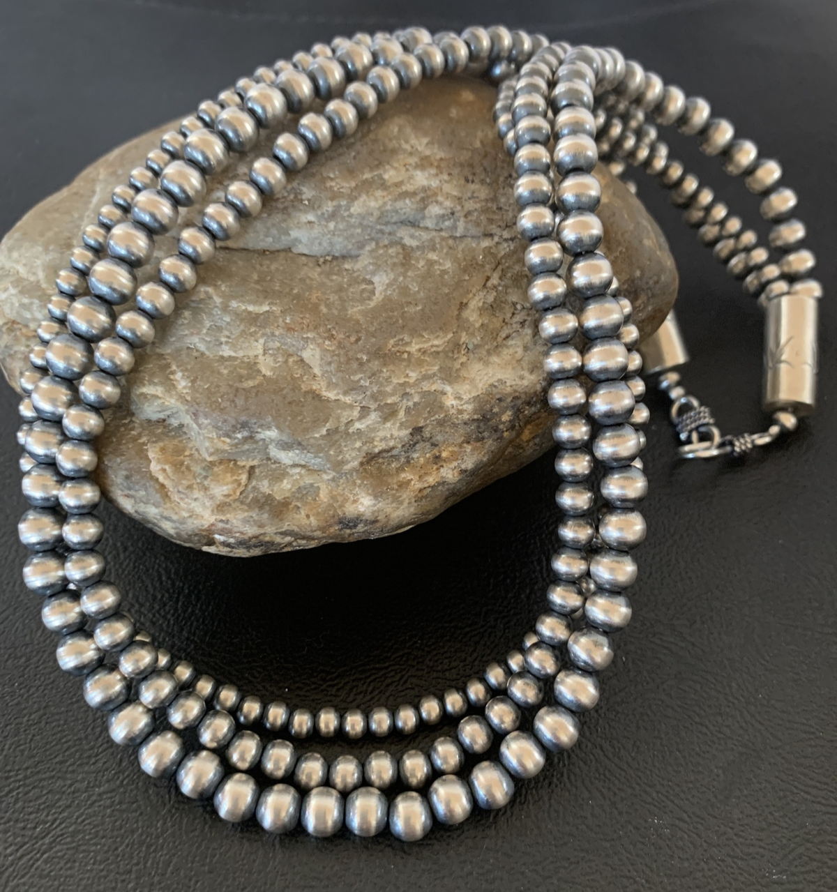 Native American 4, 5, 5 mm Sterling Silver Navajo Pearls 3 Strand 18” Necklace