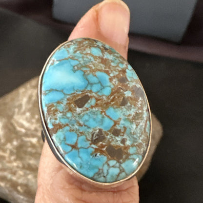 Blue Turquoise#8 Southwestern Sterling Silver Ring Size 7 19738