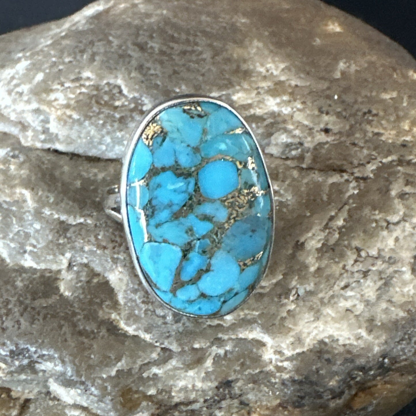 Mohave Native Navajo Sterling Silver Blue Turquoise Ring Sz 7 18242
