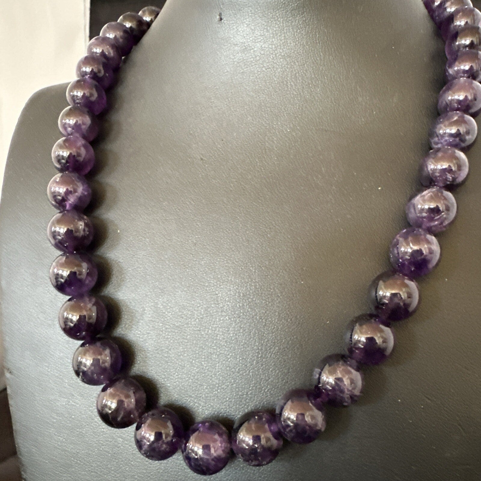 12mm Purple Amethyst Southwestern Sterling Silver Necklace 19” 18619
