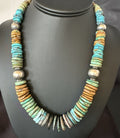 Blue Green Turquoise Navajo Beads Necklace 20" | Sterling Silver | Authentic Native American Handmade | 19176