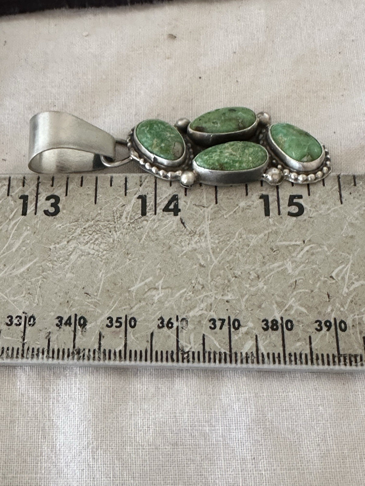 Green Sonoran Gold Turquoise Navajo Sterling Silver 925 Cluster Pendant 19401