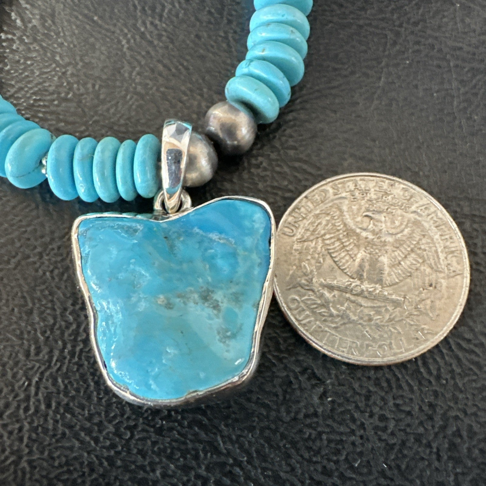 Blue Kingman Turquoise 2 Sided Pendant Navajo Sterling Native Necklace 20" 19517