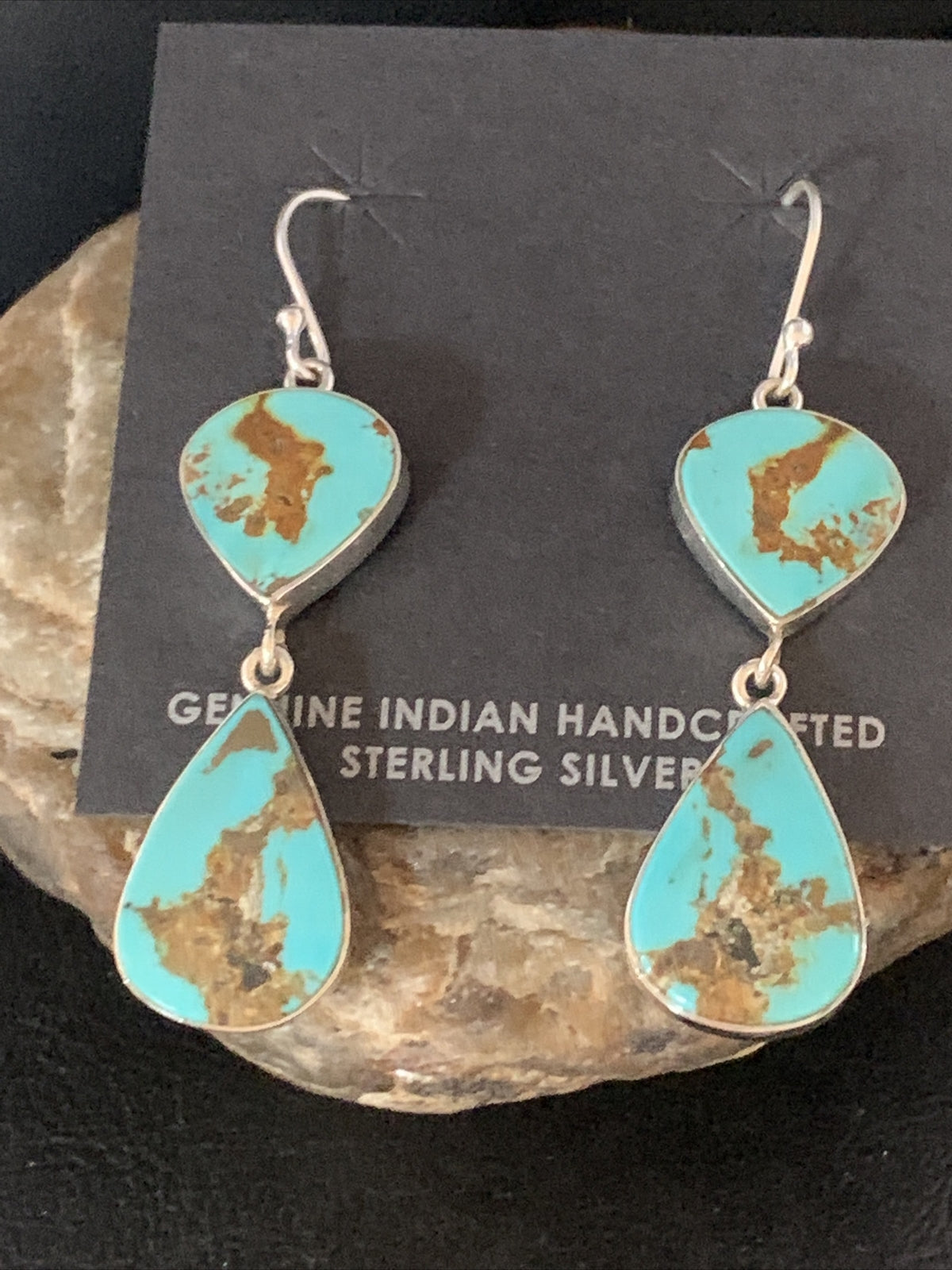 Blue Kingman Turquoise Navajo Sterling Silver Dangle Earrings 14075