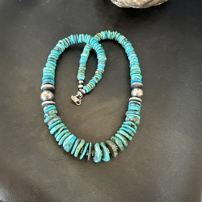Graduated Blue Turquoise Navajo Pearls Sterling Silver Necklace 19” 18921