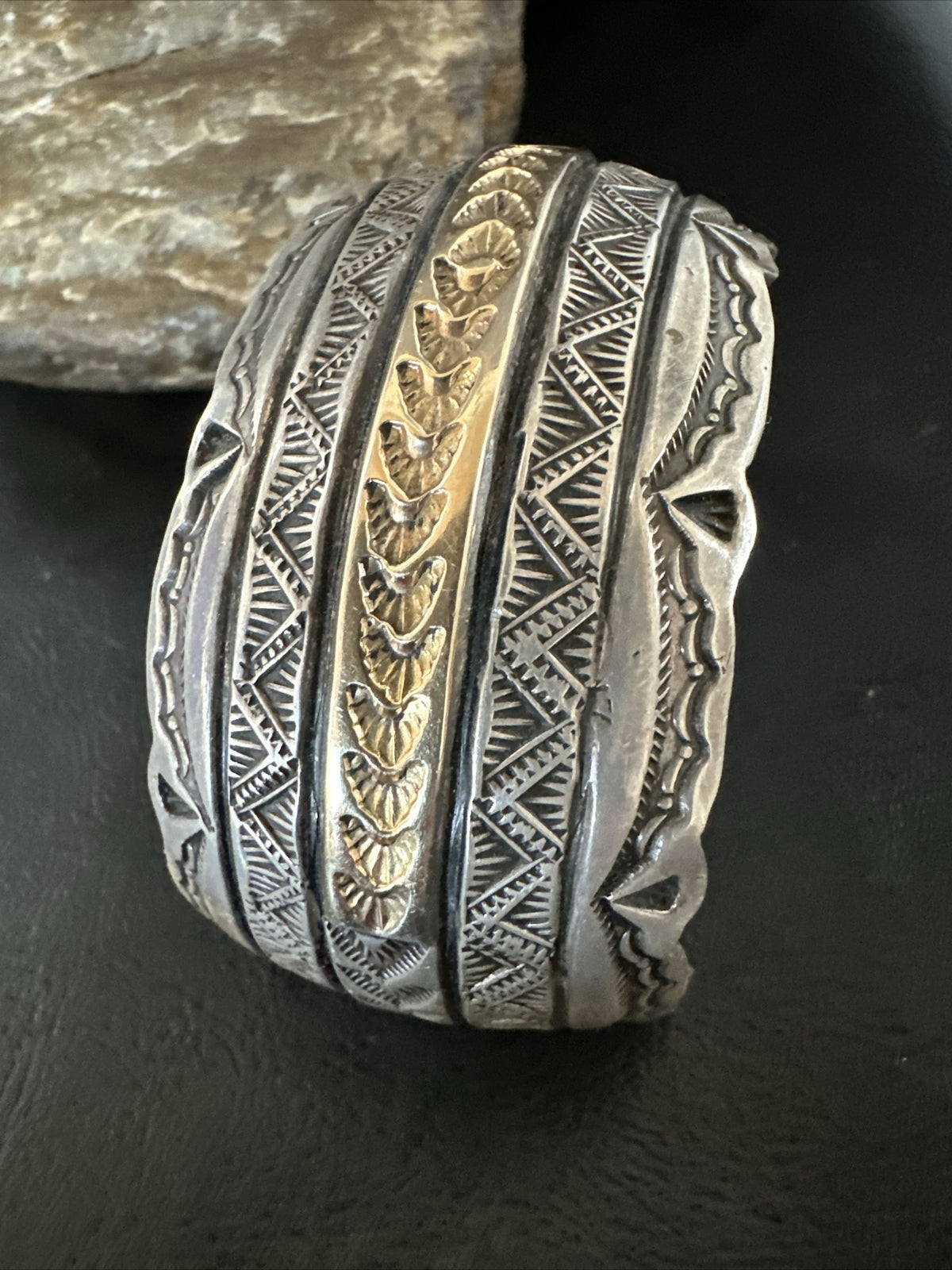 Mens Navajo Sterling Silver 14K Gold Cuff Bracelet 18145