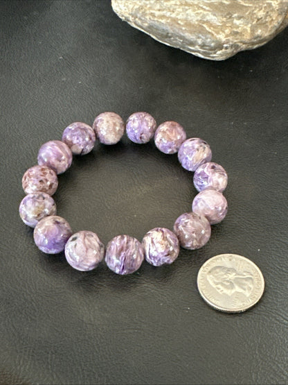 Native Purple Charoite 12mm Stretch Elastic Bracelet Adjustable 18870