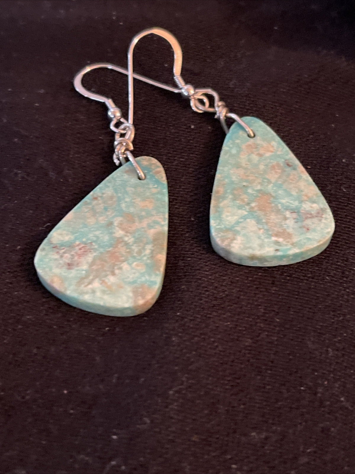 Turquoise Slab Navajo Sterling Silver Dangle Earrings 01350