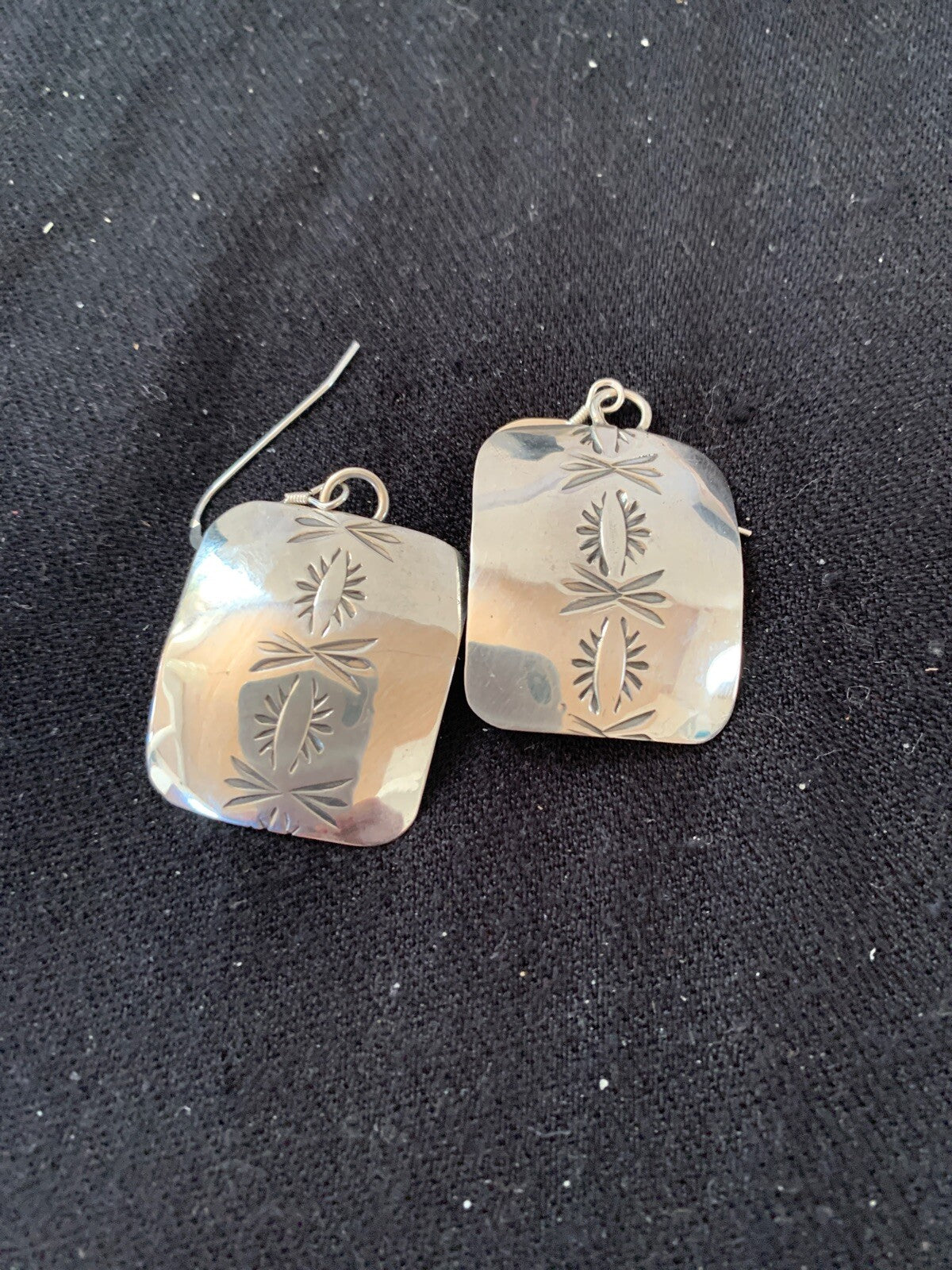 Native American Indian Navajo Sterling Silver Stamped Earrings Set 4835