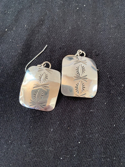 Native American Indian Navajo Sterling Silver Stamped Earrings Set 4835
