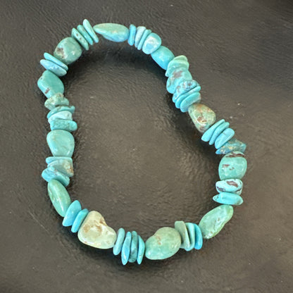Mens Womens Blue Green Turquoise Stretch Stone Friendship Bracelet 7" 18858