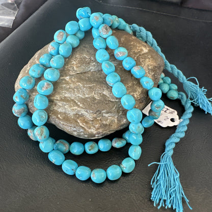 Sleeping Beauty Turquoise 2S Beads Navajo Sterling Silver Necklace 18137