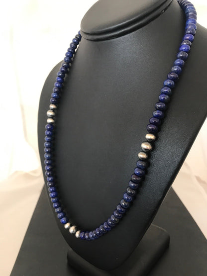 Blue Lapis Sterling Silver Pueblo Navajo Mens Necklace 22” 8371