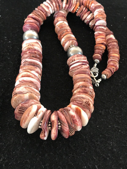Purple Spiny Oyster Navajo Pearls Sterling Silver Native American Necklace 08485