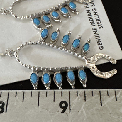 Womens Blue Opal Navajo Squash Blossom Sterling Silver Earrings 18549