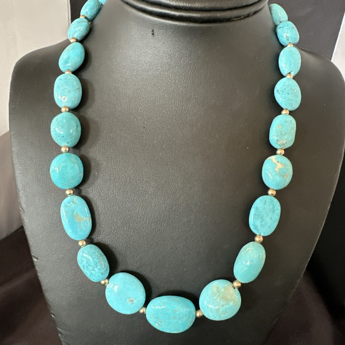 Authentic Gold filled Blue Sleeping Beauty Turquoise Navajo Necklace 20” 18607