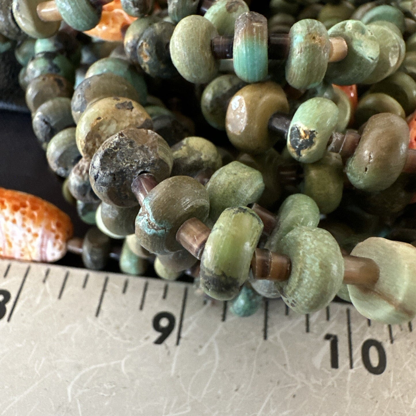 Navajo Green Turquoise 10S Sterling Silver Orange Spiny Shell Necklace 19" 18478
