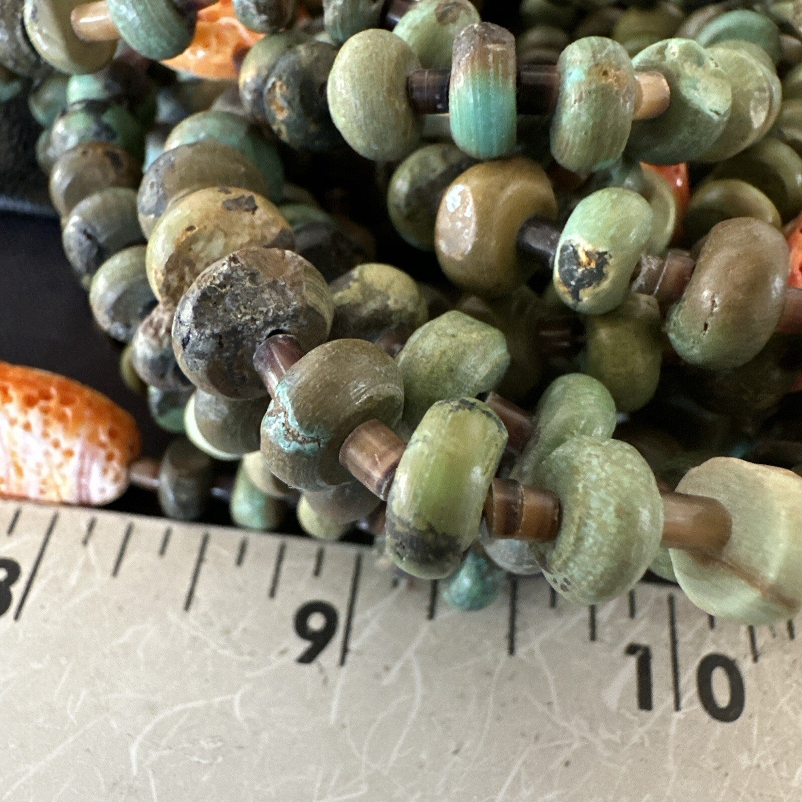Navajo Green Turquoise 10S Sterling Silver Orange Spiny Shell Necklace 19" 18478