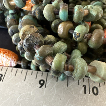 Navajo Green Turquoise 10S Sterling Silver Orange Spiny Shell Necklace 19" 18478
