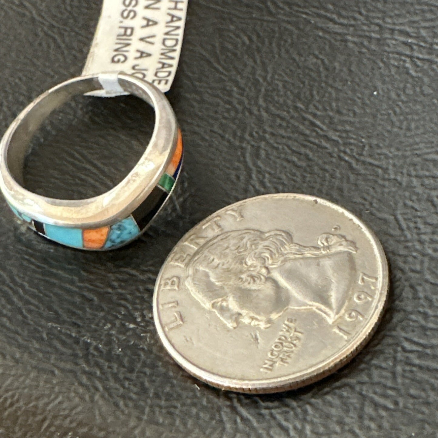 MultiColor Navajo Sterling Turquoise Spiny Oyster Inlay Ring Sz 7 18710