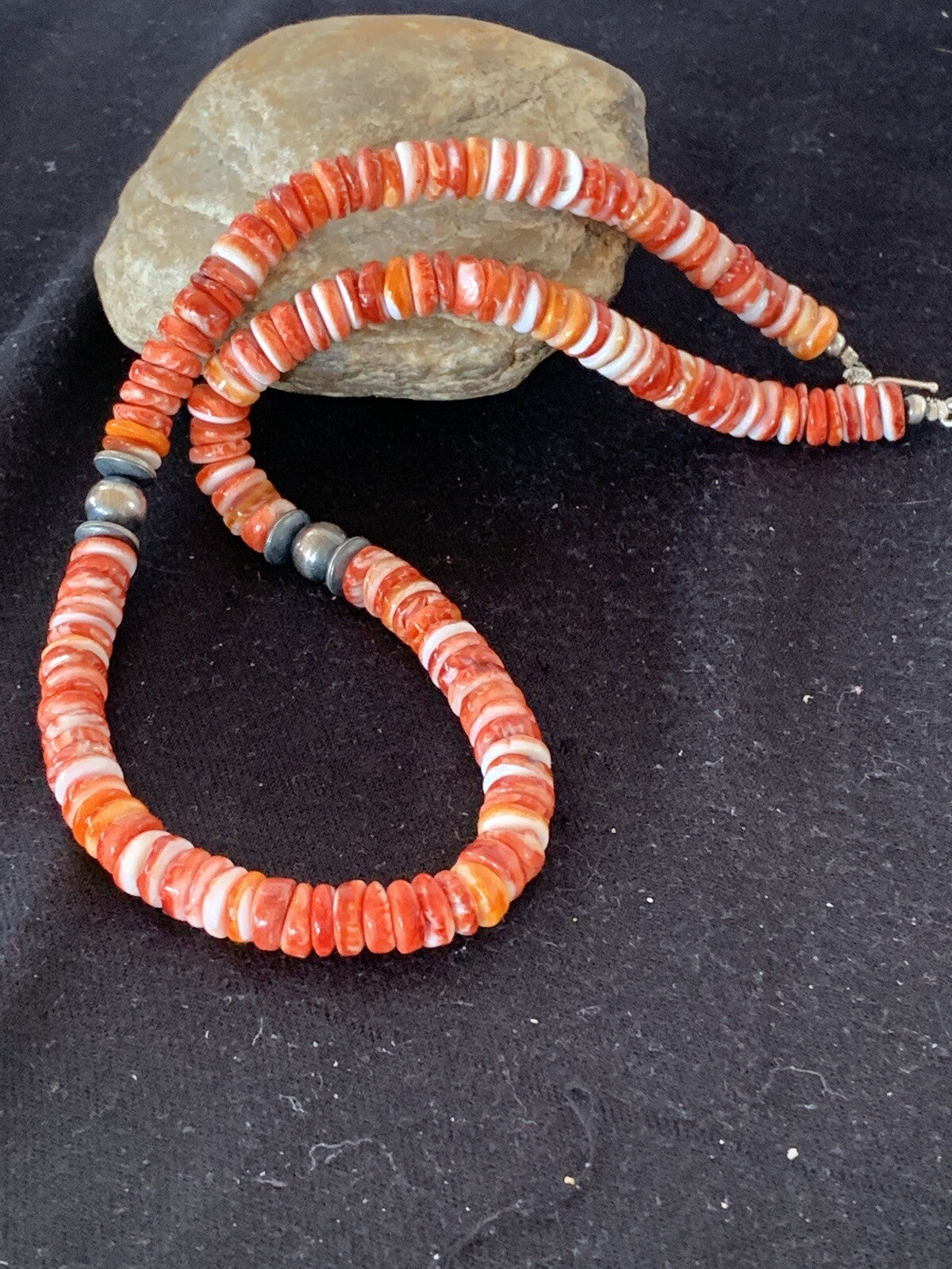 Red Spiny Oyster Navajo Sterling Silver Beads 20" Necklace 00556