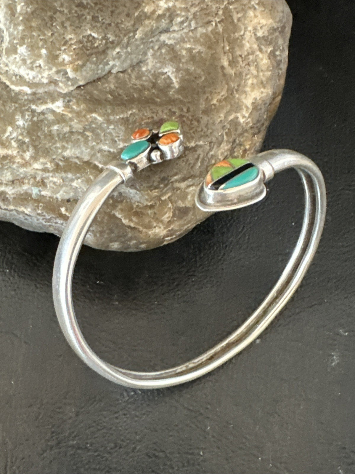 Mens Womens MulticolorNavajo Sterling Silver Cluster Cuff Bracelet 7" 19698