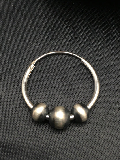 Native American Indian Hoop Sterling Silver Beads Earrings 3108
