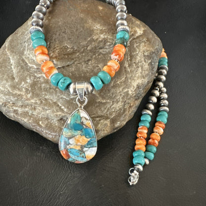 Spiny Pendant Turquoise Navajo Sterling Silver Necklace 21" 17898