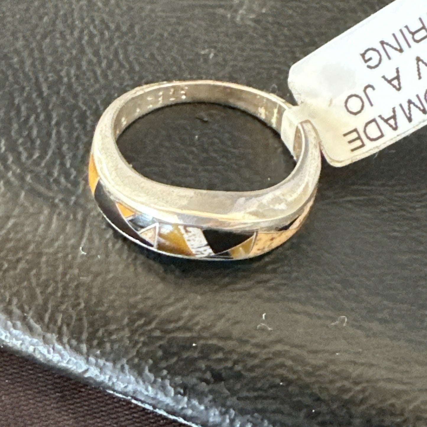 Navajo Black Onyx Tiger's Eye Inlay Sterling Ring Size 7 18699