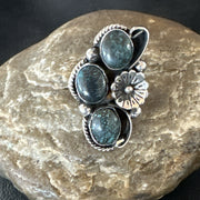 Yazzie Ring Blue Turquoise Navajo Cluster Size 9.5 | Sterling Silver | Authentic Native American Handmade | 19241